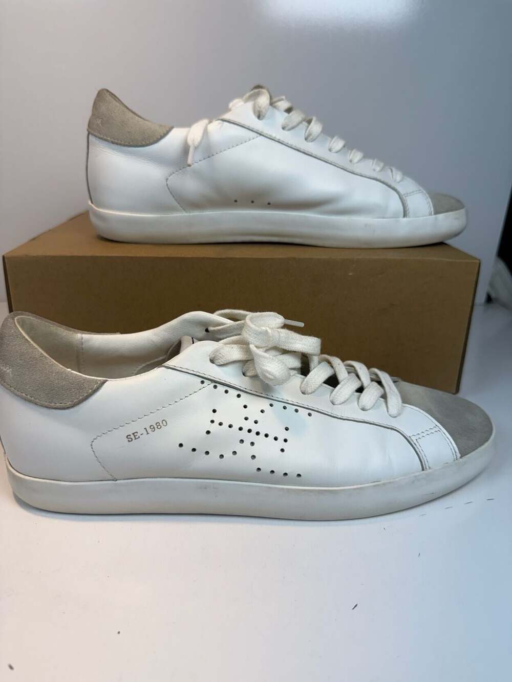 Sam Edelman Aubrie Size 9M White Greige Leather Sneaker
